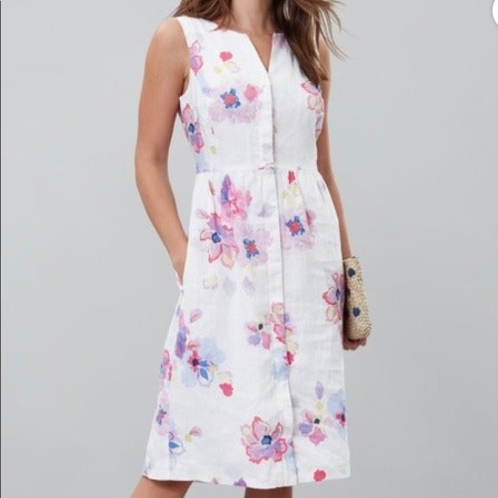 NWT JOULES Lisia Linen White Floral Dress SZ M
